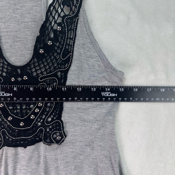 QUEEN ESTHER Grey Black Lace Embellished Asymmetrical Handkerchief Hem Tank S-M - Picture 11 of 15